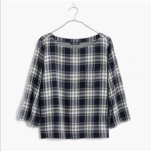 Madewell Navy/White Plaid Boatneck Top